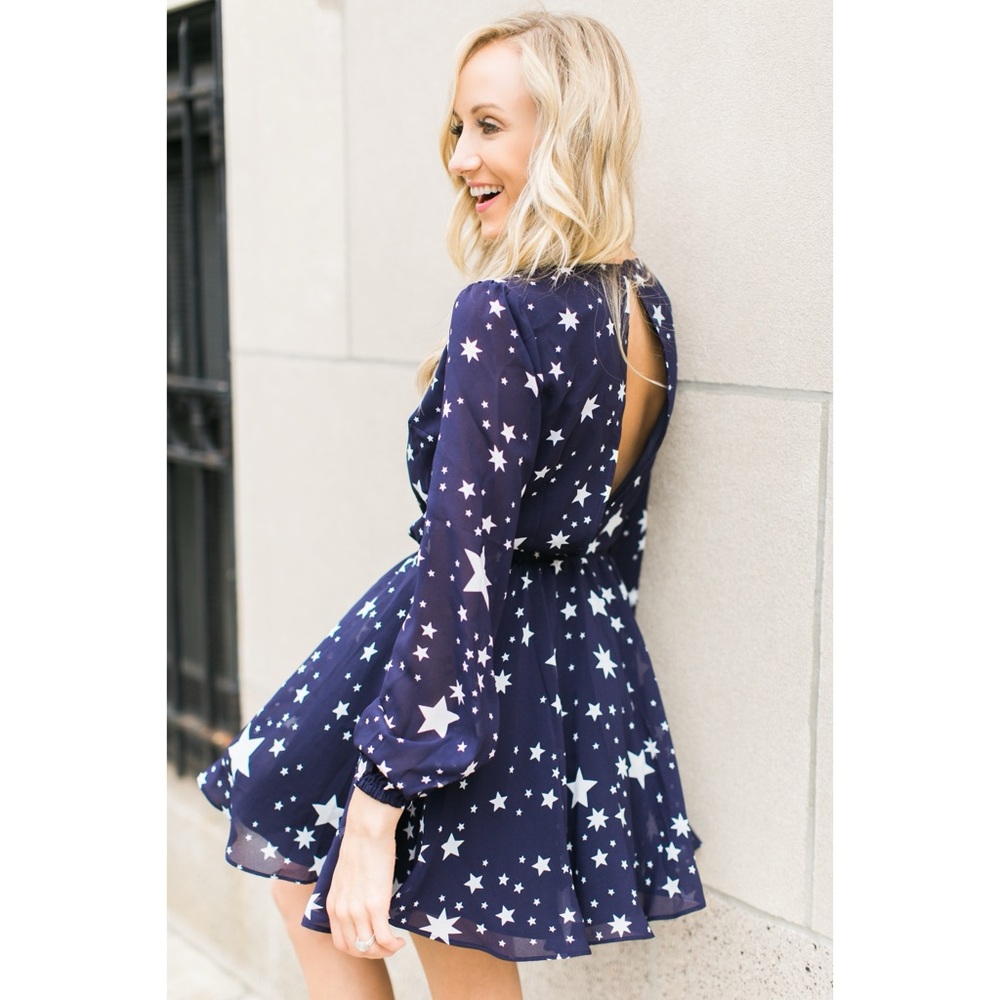 Lovers + Friends x Revolve Lana Star Mini Dress Size Small Navy Blue White